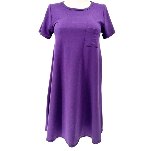 LuLaRoe Carly Dress Womens M Purple Short Sleeve Relaxed Fit With Pocket Comfy - Picture 1 of 10